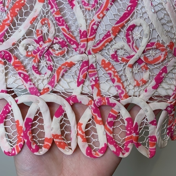 Sigrid Olsen Pink White Silk Lined Hand Knit Woven Beaded V Neck Camisole Top L - Picture 12 of 17